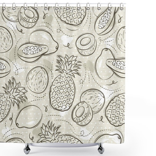 Personality  Beige Seamless Patterns With Papaya, Coconut And Pineapple On Grunge Background. Ideal For Printing Onto Fabric And Paper Or Scrap Booking, Vector. Shower Curtains