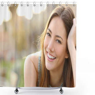 Personality  Girl Smiling With Perfect Smile And White Teeth Shower Curtains