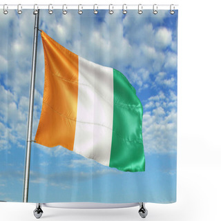 Personality  Cote D'Ivoire Ivory Coast Flag Waving On Flagpole With Sky On Background Realistic 3d Illustration Shower Curtains