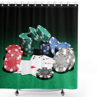 Personality  Cards And Chips For Poker On Green Table Shower Curtains