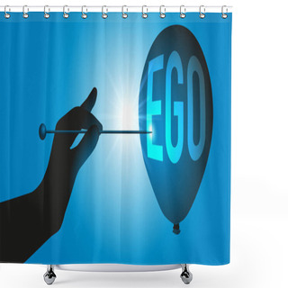 Personality  Egocentric Symbol Of The Cult Of Personality, With A Hand Piercing A Balloon With The Word Ego Written On It. Shower Curtains