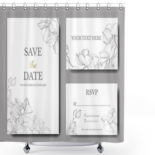 Personality  Vector Orchids. Engraved Ink Art. Wedding Background Cards With Decorative Flowers. Thank You, Rsvp, Invitation Cards Graphic Set Banner. Shower Curtains
