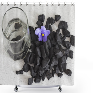 Personality  Shungite Stones In A Glass Of Water To Clean And Recharge Water ,close-up View From Above Shower Curtains