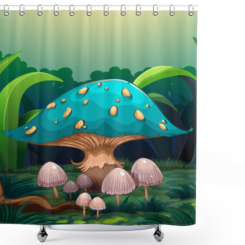Personality  A Giant Mushroom Surrounded With Small Mushrooms Shower Curtains