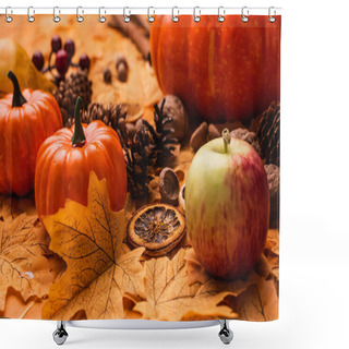 Personality  Autumnal Harvest And Decoration With Golden Foliage Shower Curtains