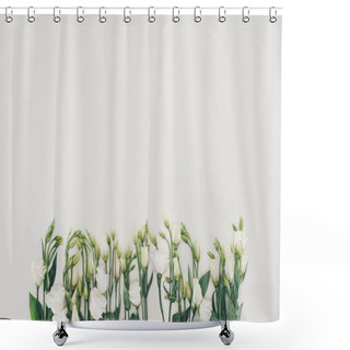 Personality  Beautiful White Blooming Flowers With Green Leaves On Grey Background  Shower Curtains