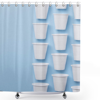 Personality  Single Use White Plastic Cups On A Blue Background Shower Curtains
