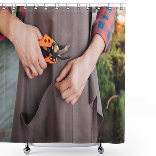 Personality  Gardener With Pruning Shears In Hand Shower Curtains