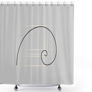 Personality  Golden Ratio. Fibonacci Number, Golden Section, Divine Proportion And Black Spiral In Polka Dots Style, Vector Isolated On Grey Background Shower Curtains