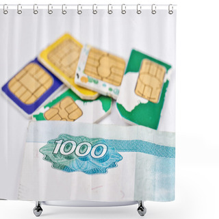 Personality  Simcards Of Different Mobile Service Providers And Russian Money Shower Curtains