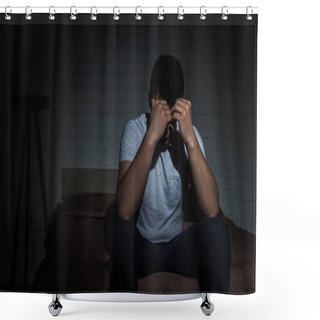 Personality  Depressed Man With Insomnia Struggling From Post Traumatic Stress Disorder  Shower Curtains