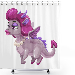 Personality  Little Cute Dragon Girl. Fantasy Female Animal. Funny Cartoon Flying Monster. Shower Curtains