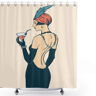 Personality  Flapper Girl: Retro Party Invitation Shower Curtains