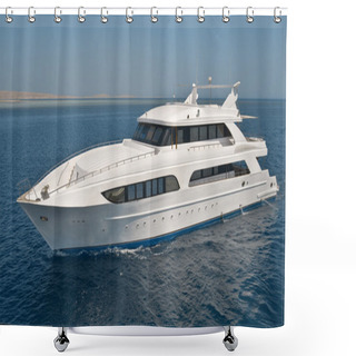 Personality  Large Motor Yacht Out At Sea Shower Curtains