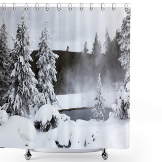 Personality  Winter Season At Lake Of Yellowstone Nat Shower Curtains