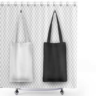 Personality  Realistic Vector Black And White Empty Textile Tote Bag Icon Set. Closeup Isolated On White Background. Design Templates For Branding, Mockup. EPS10. Shower Curtains