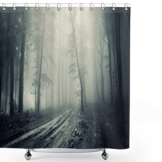 Personality  Road Through A Spooky Forest With Fog Shower Curtains