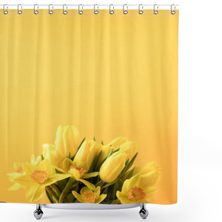 Personality  Close-up View Of Beautiful Yellow Spring Flowers Isolated On Yellow Shower Curtains