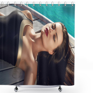 Personality  Sexy Woman Is Sunning By Swimming Pool Have Fun At Beach Party  Shower Curtains