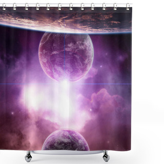 Personality  Planet With Violet Nebula And Rising Star Shower Curtains