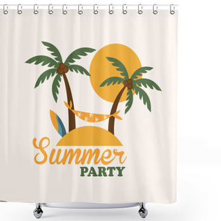 Personality  Tropical Holiday Island With Palm Trees, Flat Vector Illustration Shower Curtains