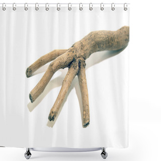 Personality  Wooden Hand On White Background Shower Curtains