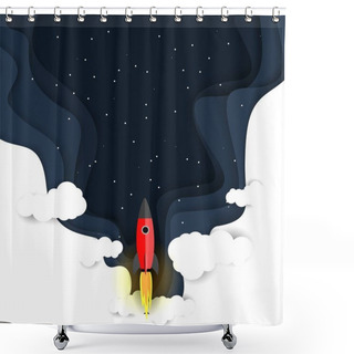 Personality  Outer Space Flight, Vector Paper Cut Illustration Shower Curtains