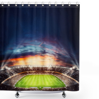 Personality  Top View Of A Soccer Stadium At Night With The Lights On. 3D Rendering Shower Curtains