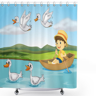 Personality  Ducks And A Kid Shower Curtains