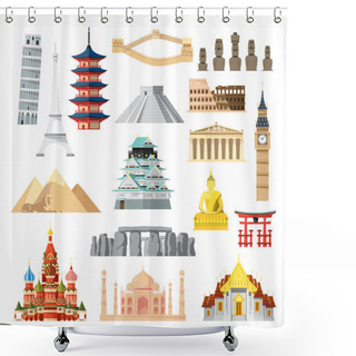 Personality  Landmarks Set In Flat Design Shower Curtains