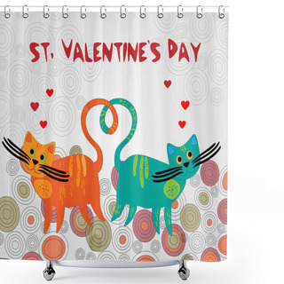 Personality  Vector Background With Cats For Valentine's Day. Shower Curtains