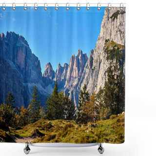 Personality  Beautiful View Of The Dolomites Di Brenta Group Seen From Molveno Shower Curtains