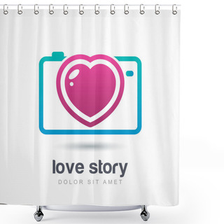 Personality  Abstract Colorful Photo Camera With Heart Lens. Vector Logo Icon Shower Curtains