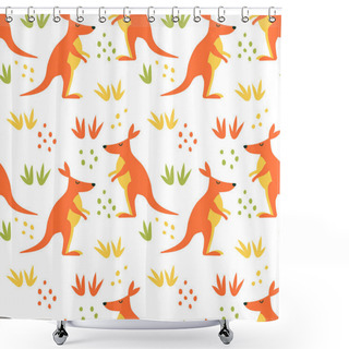 Personality  Seamless Vector Pattern. Cute Kangaroo Or Wallaby, Flowers And Doodle Elements. Hand Drawn Background Shower Curtains