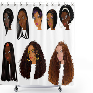 Personality  Black Women Faces 2 Shower Curtains