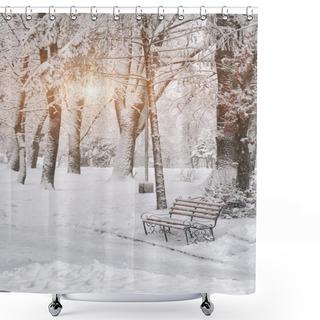 Personality  Snow-covered Trees In The City Park Shower Curtains
