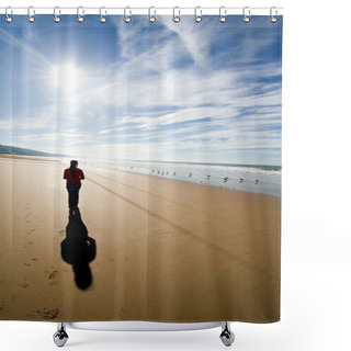 Personality  Woman Silhouette Walking Alone At The Beach Shower Curtains
