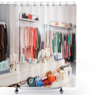 Personality  Blurred Background Of Accessories In Showroom With Clothes  Shower Curtains