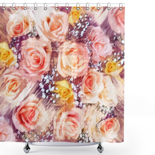 Personality  Floral Background With Stylized Pink And Yellow Roses  Shower Curtains