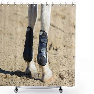 Personality  Legs Of A Gray Sports Horse. Equestrian Sport In Details Shower Curtains