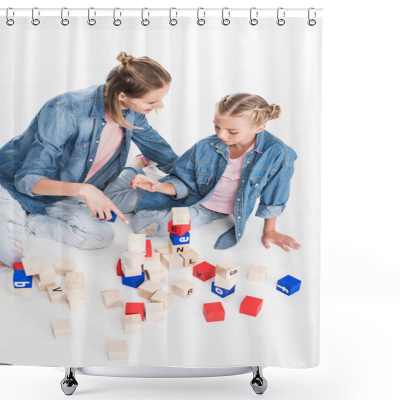 Personality  Mother And Daughter With Aphabet Cubes Shower Curtains