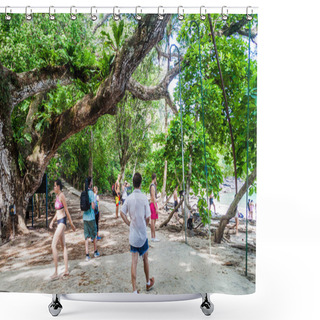Personality  MANUEL ANTONIO, COSTA RICA - MAY 13, 2016: Crowds Of Tourists In National Park Manuel Antonio, Costa Rica Shower Curtains