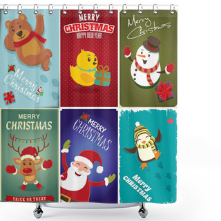 Personality  Vintage Christmas Poster Design Set Shower Curtains