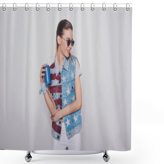 Personality  Hipster Girl With Soda Can Shower Curtains