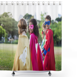 Personality  Superheroes Cheerful Kids Playing Shower Curtains