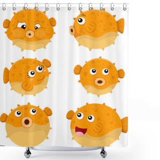 Personality  Illustrator Of Puffer Fish Shower Curtains