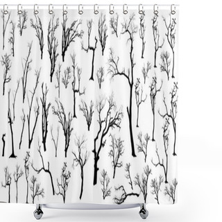 Personality  Large Collection Of Dead Trees Silhouettes Set Shower Curtains