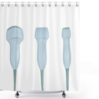 Personality  Isolated Curvilinear Or Abdominal, Cardiac Or Phased Array, And Linear Transduceron The White Background. Ultrasound Probe And Medical Equipment Concept Shower Curtains