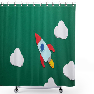 Personality  Top View Of Rocket And Clouds On Green Chalkboard Shower Curtains