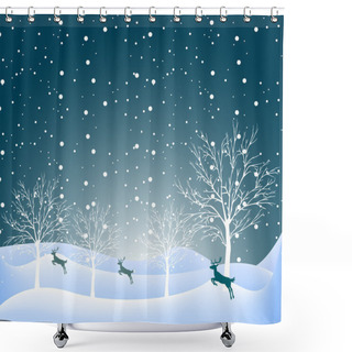 Personality  Holiday Winter Christmas  Landscape Background With Tree Shower Curtains